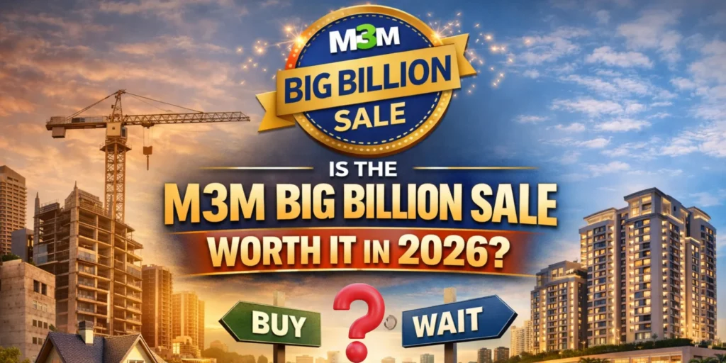 M3M Big Billion Sale 2026 Buy or Wait Luxury real estate with investment tools and decision signs.