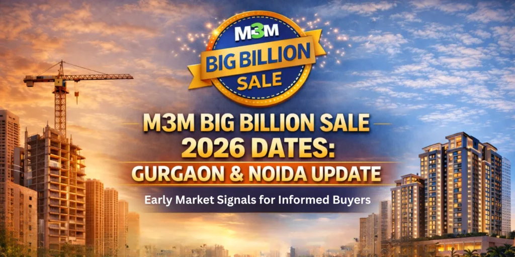M3M Big Billion Sale 2026 dates update for Gurgaon and Noida with February calendar and real estate visuals